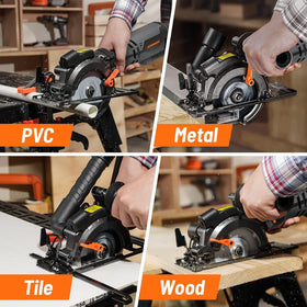 DOVAMAN circular saw large base stabilizes cutting on uneven surfaces.