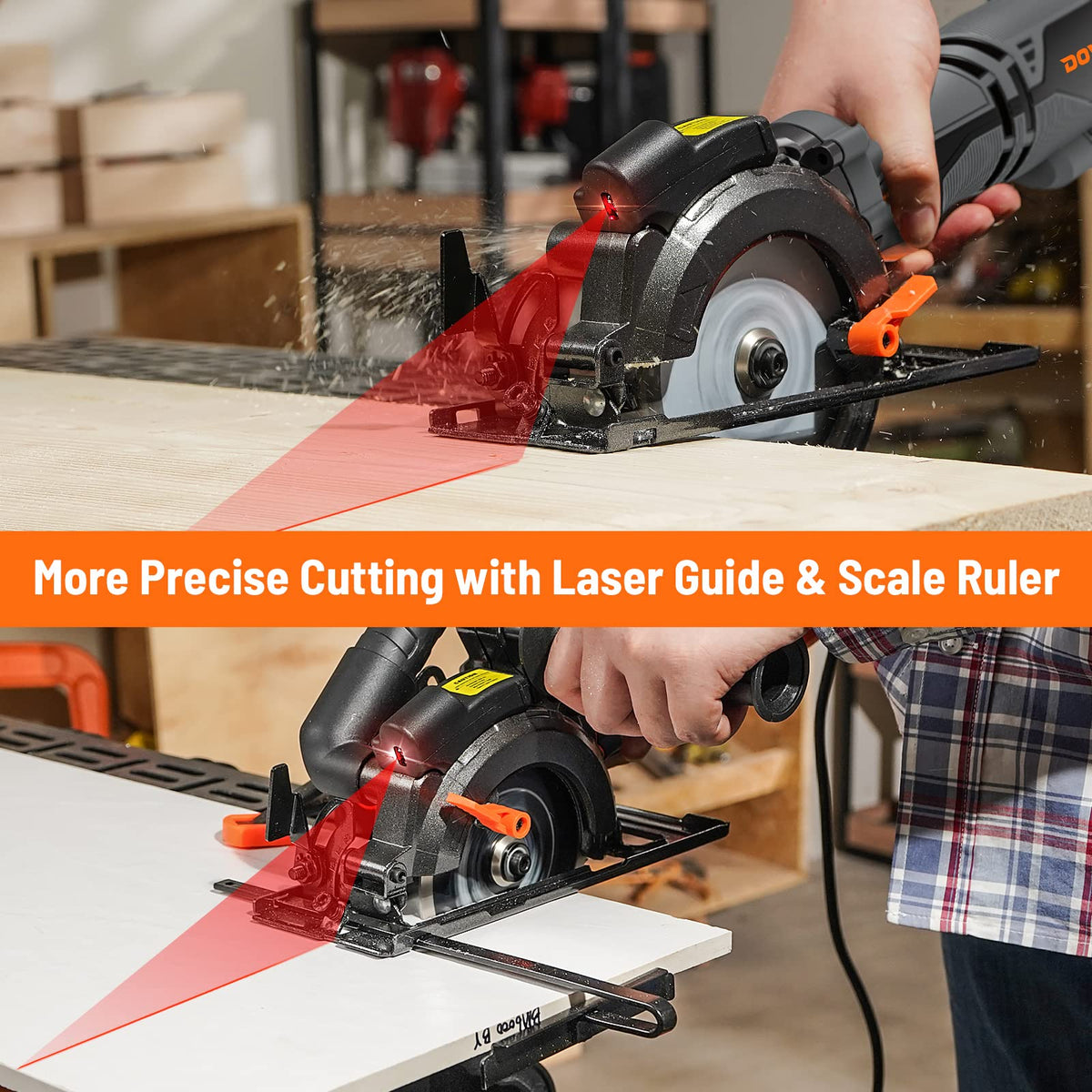 DOVAMAN circular saw with laser guide aids straight, aligned cuts.
