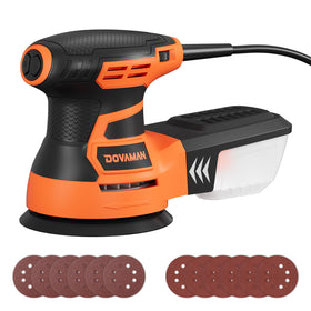 DOVAMAN ROS01A orbital sander displaying 13000 rpm capability for wood prep