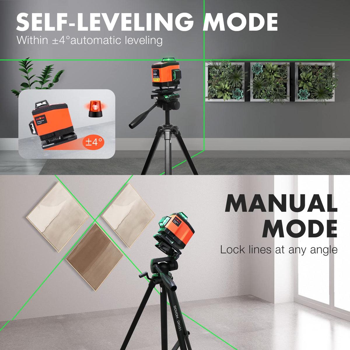 DOVOH 4D-360 bottom laser ideal for precise floor tiling references.
