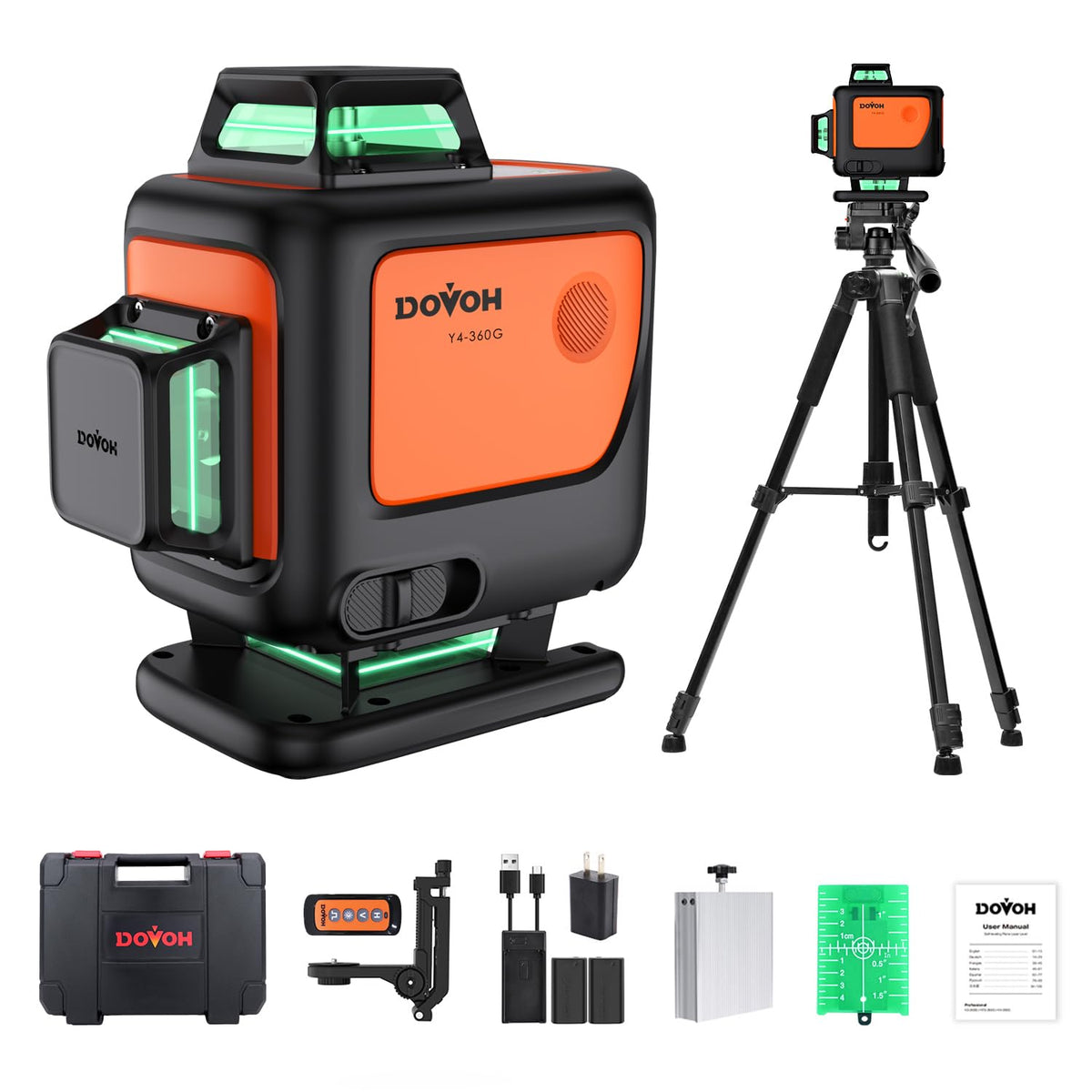 DOVOH 4D laser level with tripod extended-height setup for precise alignment