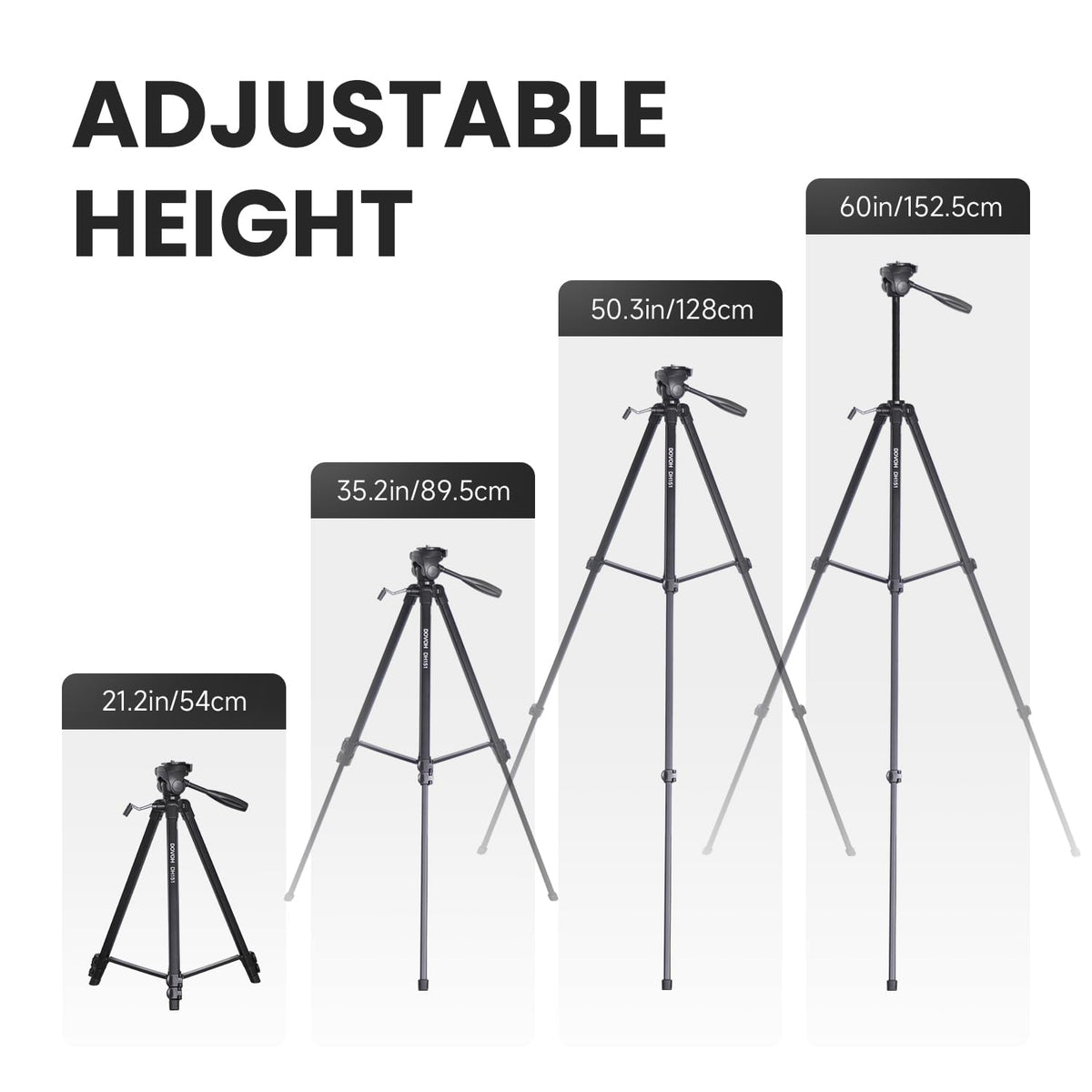 DOVOH adjustable-height tripod extended to 60 inches for versatile positioning.