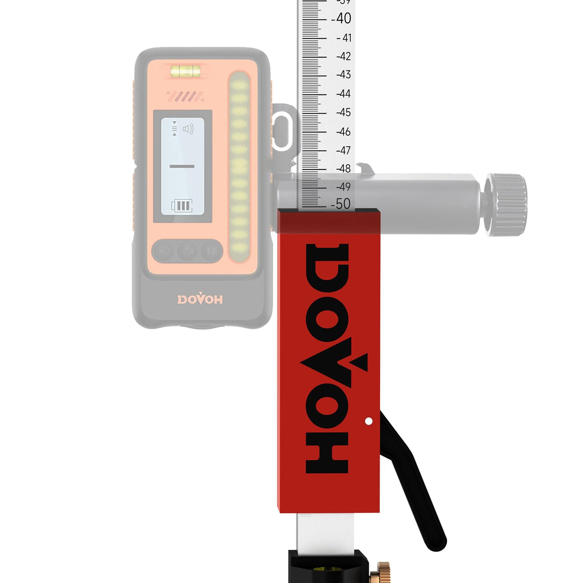 DOVOH laser level rod with quick-release receiver for efficient adjustments.