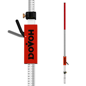 DOVOH FT/CM grade rod extended for precise laser readings on uneven surfaces.
