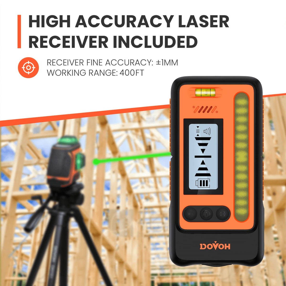 DOVOH H3-360G bright green laser beam for high visibility in sunlight.