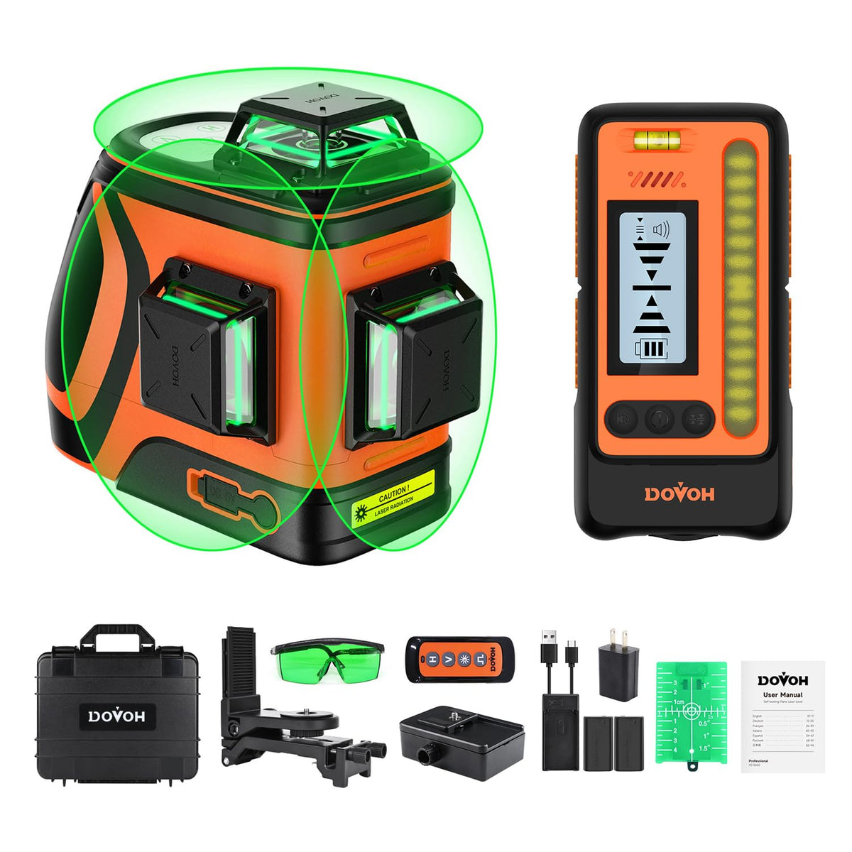 DOVOH H3-360G outdoor laser level with receiver improves outdoor alignment.