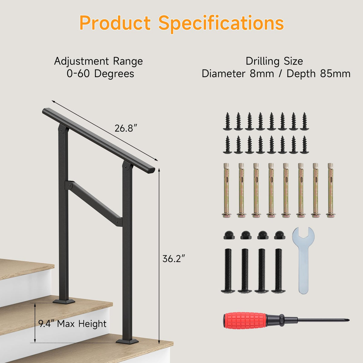 Dovov iron handrail with weather-resistant finish for outdoor longevity.