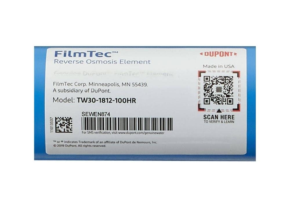 Dow FilmTec TW30-1812-100HR undersink membrane fits standard vessels for convenient home use.