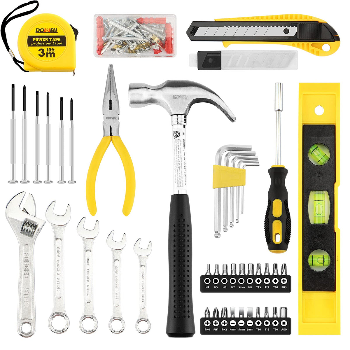 DOWELL 90-piece tool set wrenches laid out for versatile home repairs.