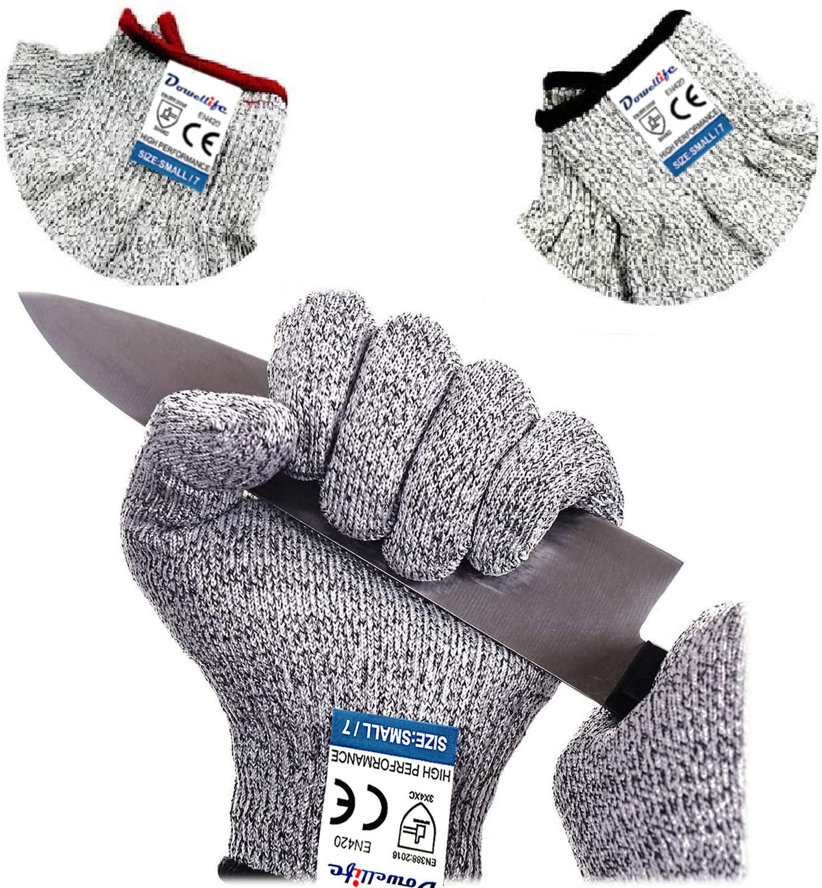 Dowellife cut resistant gloves worn on hand for safe grip.
