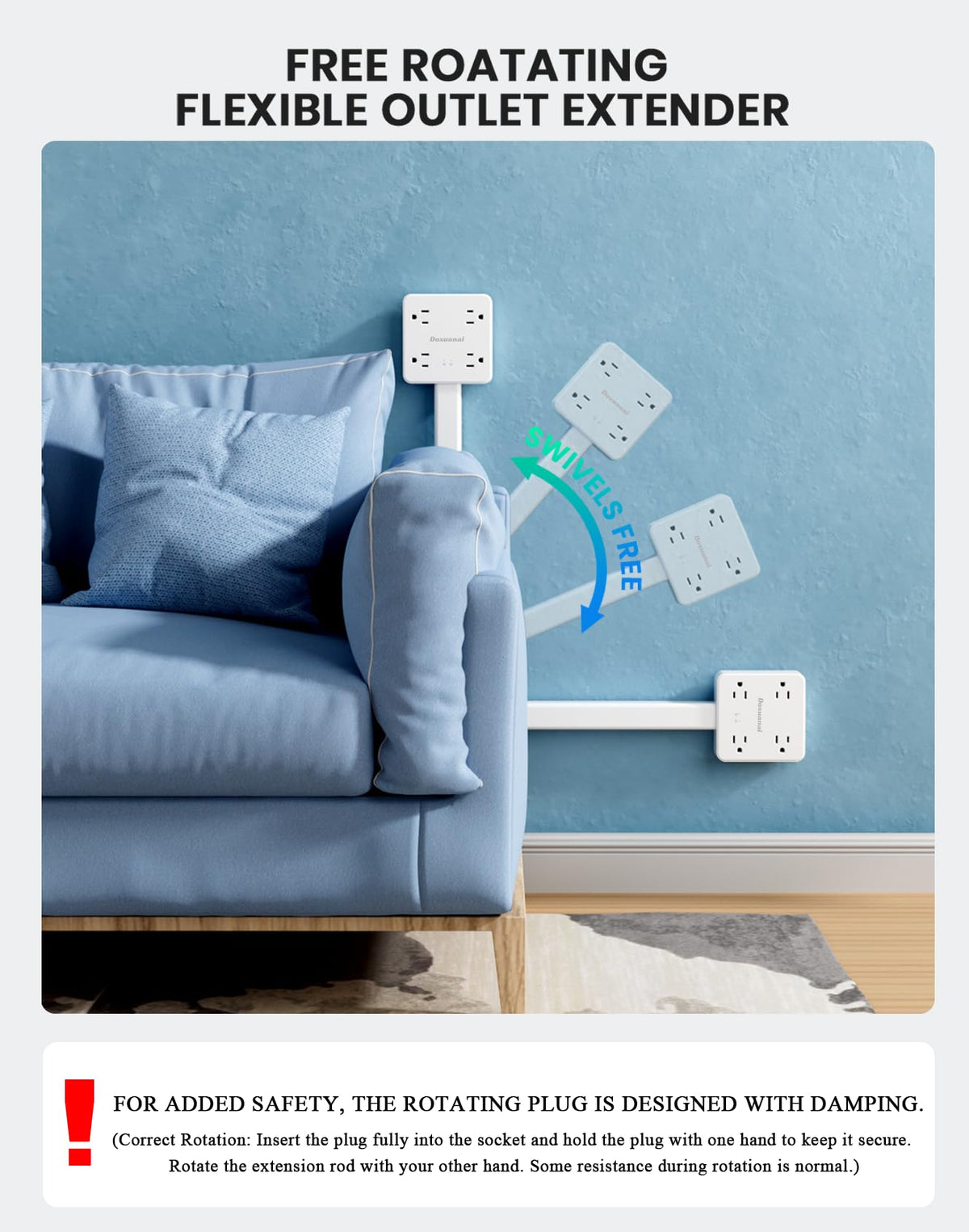 Doxuanai four AC outlets allow multiple devices to plug in safely.