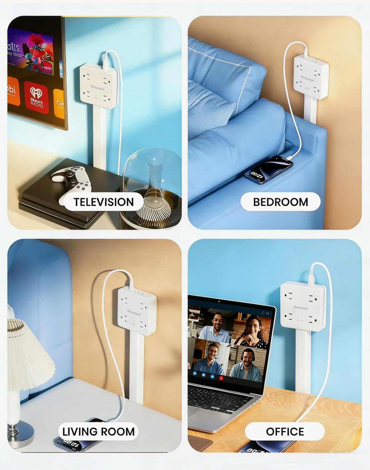 Doxuanai outlet extender with surge protection helps safeguard devices.