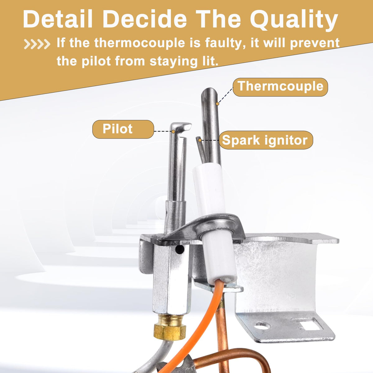 Dozont 9003542 pilot assembly fits A O Smith models, promoting steady flame and safety.