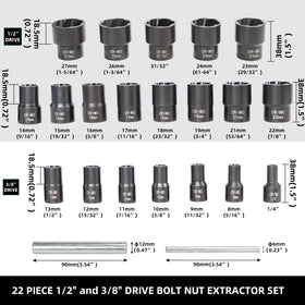 DPTOOL bolt-nut extractor sockets 38-drive for quick removal of damaged fasteners