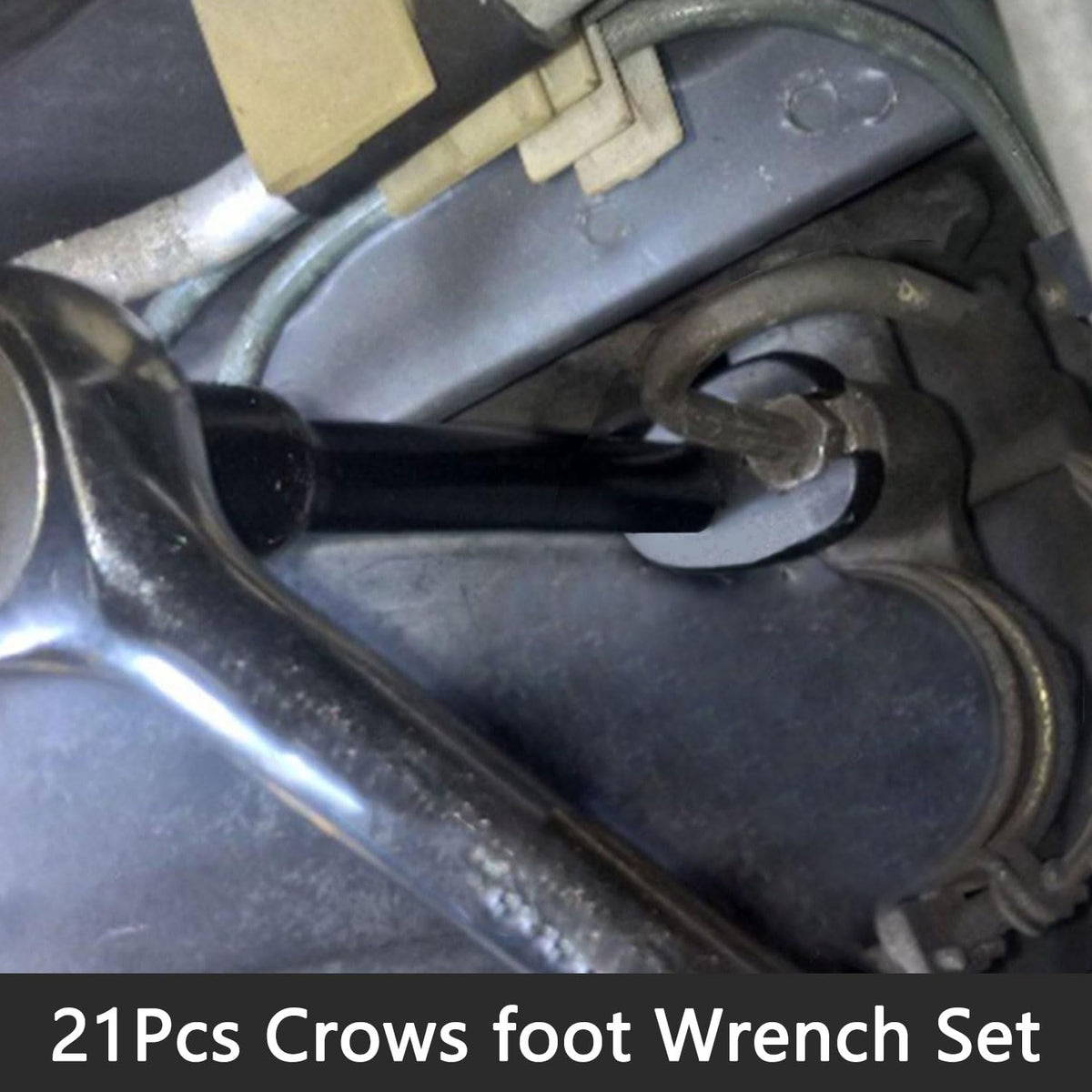 DPTOOL crowfoot wrench set 19mm working on a brake line fitting in confined space