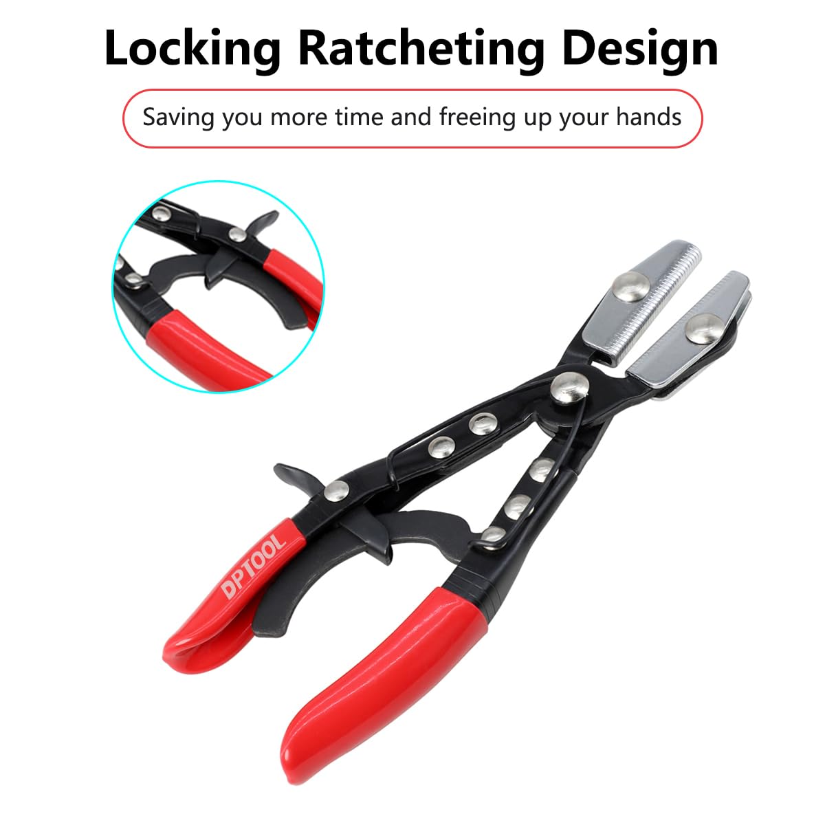 DPTOOL ratcheting locking plier provides controlled hose clamping