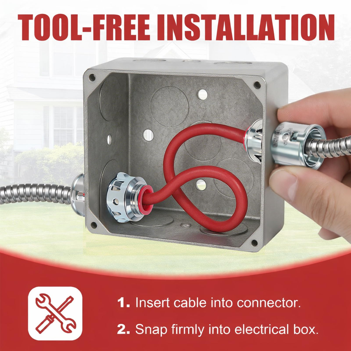 Connector fitting standard and deep metal boxes for flexible setups