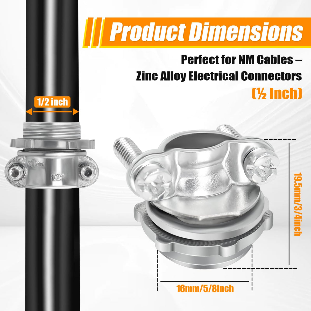 Dpwrrot zinc alloy Romex connector closeup highlighting sturdy clamp.