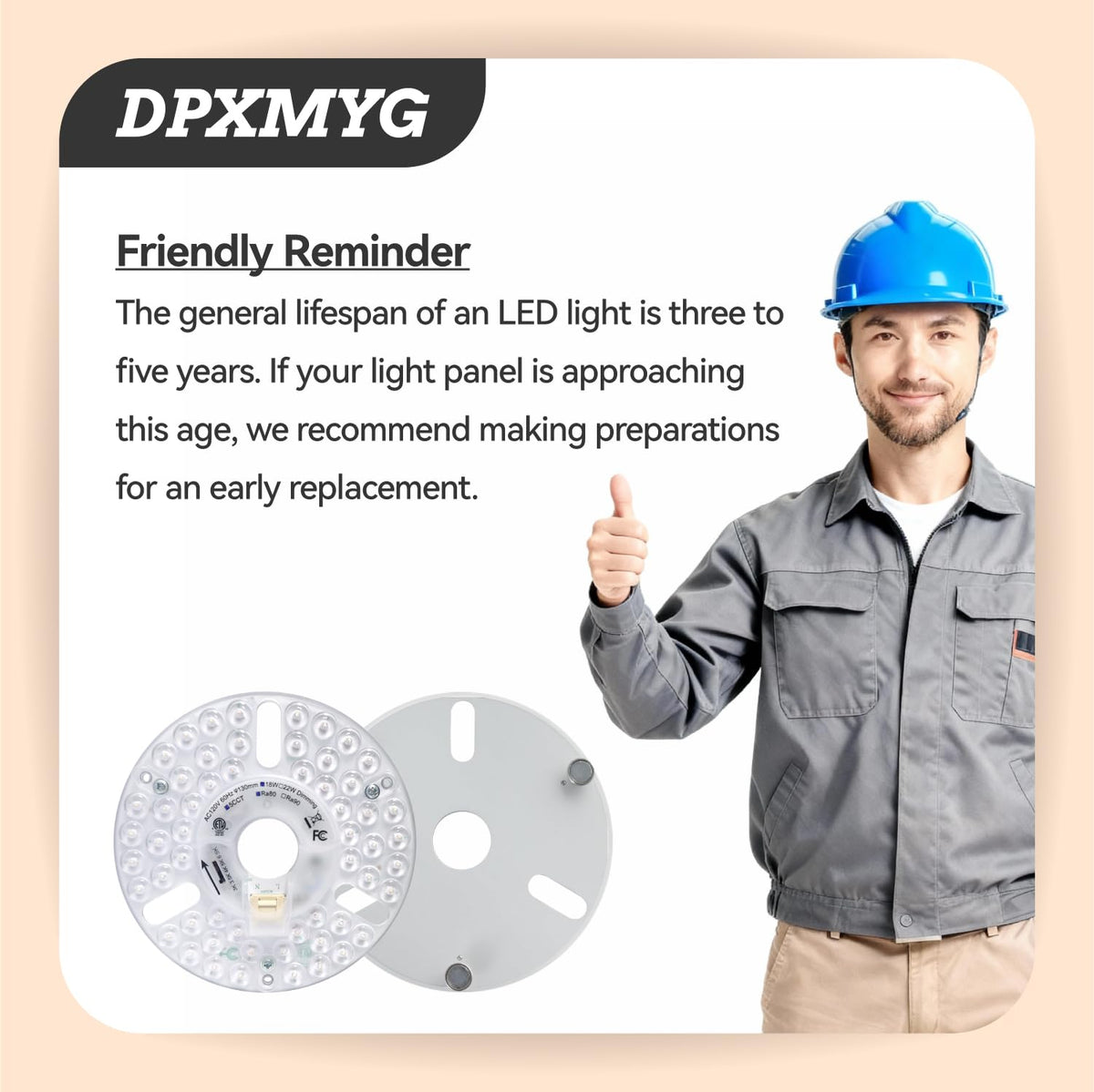 DPXMYG 5-inch LED ceiling fan light kit ETL-listed for 120V safety.