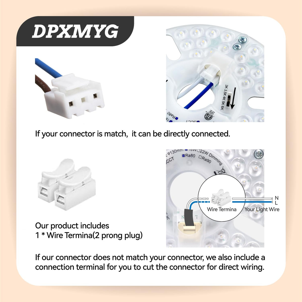DPXMYG 5-inch LED ceiling fan light kit flicker-free illumination for comfortable evenings.