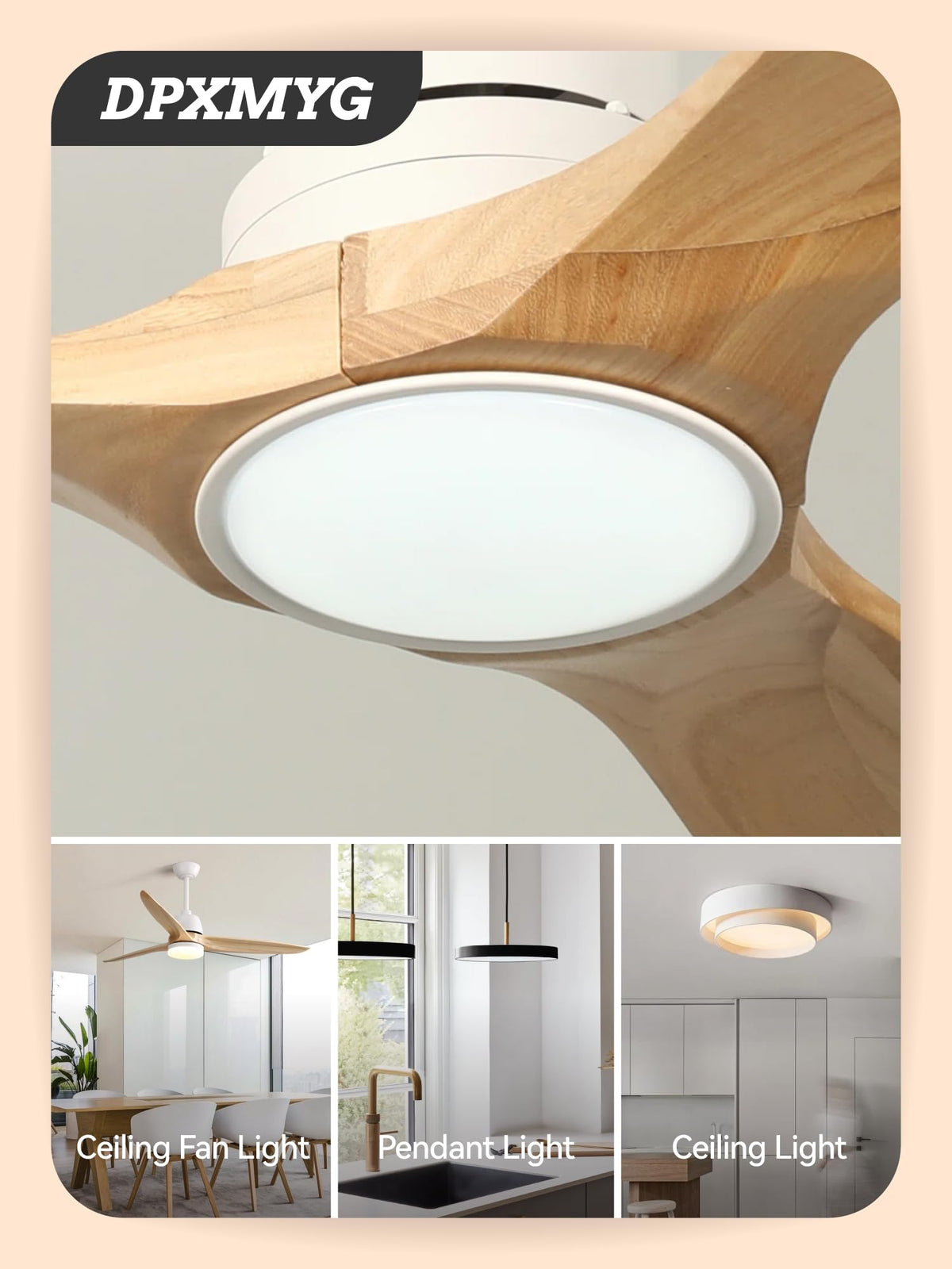 DPXMYG 5-inch LED ceiling fan light kit fits homes, garages, and offices.