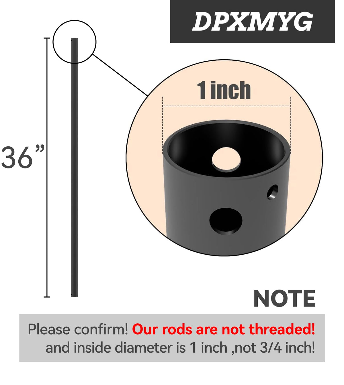 DPXMYG downrod, 1-inch diameter, provides sturdy support for compatible ceiling fans.