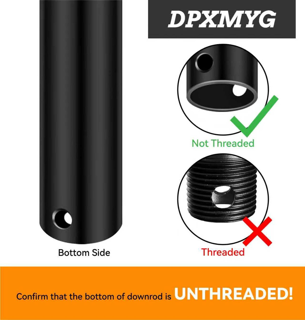 DPXMYG downrod with unthreaded ends offers a seamless, quick install for many setups.