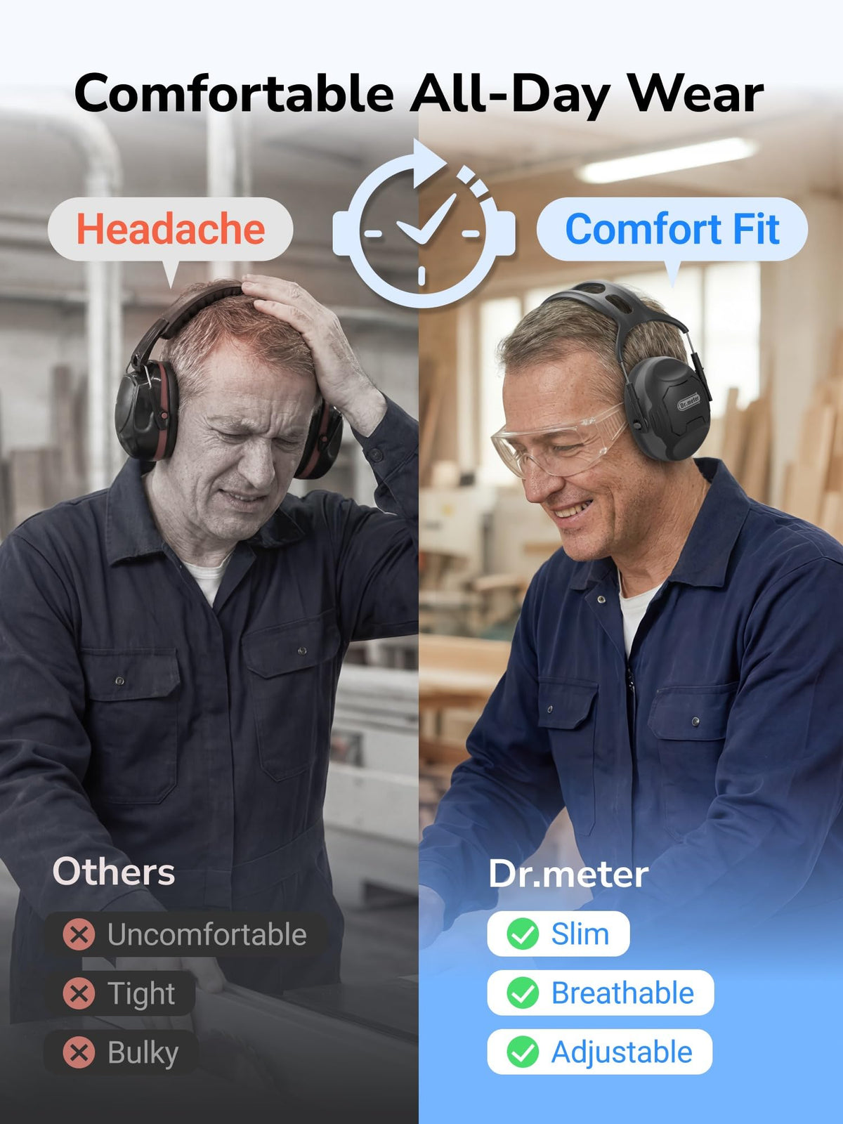 Dr.meter 34dB SNR ear protection in a loud setting.