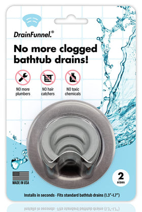 DrainFunnel two-size pack keeps bathtub drains clear with simple setup
