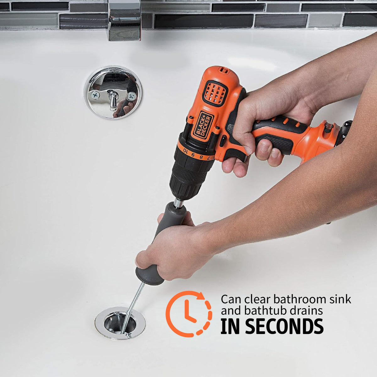 DrainShroom universal quick-change shaft speeds tool setup.