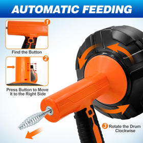 Drainsoon stainless steel cable 33ft reaches deep into pipes for thorough cleaning.