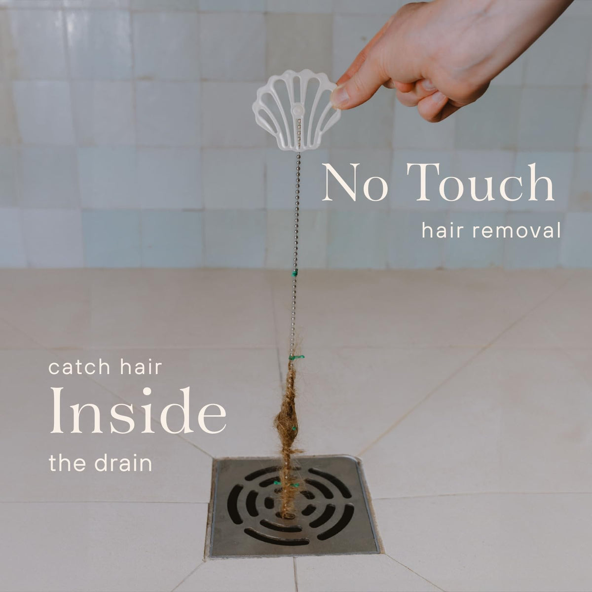 DrainWig stainless steel chain installation shows easy setup.