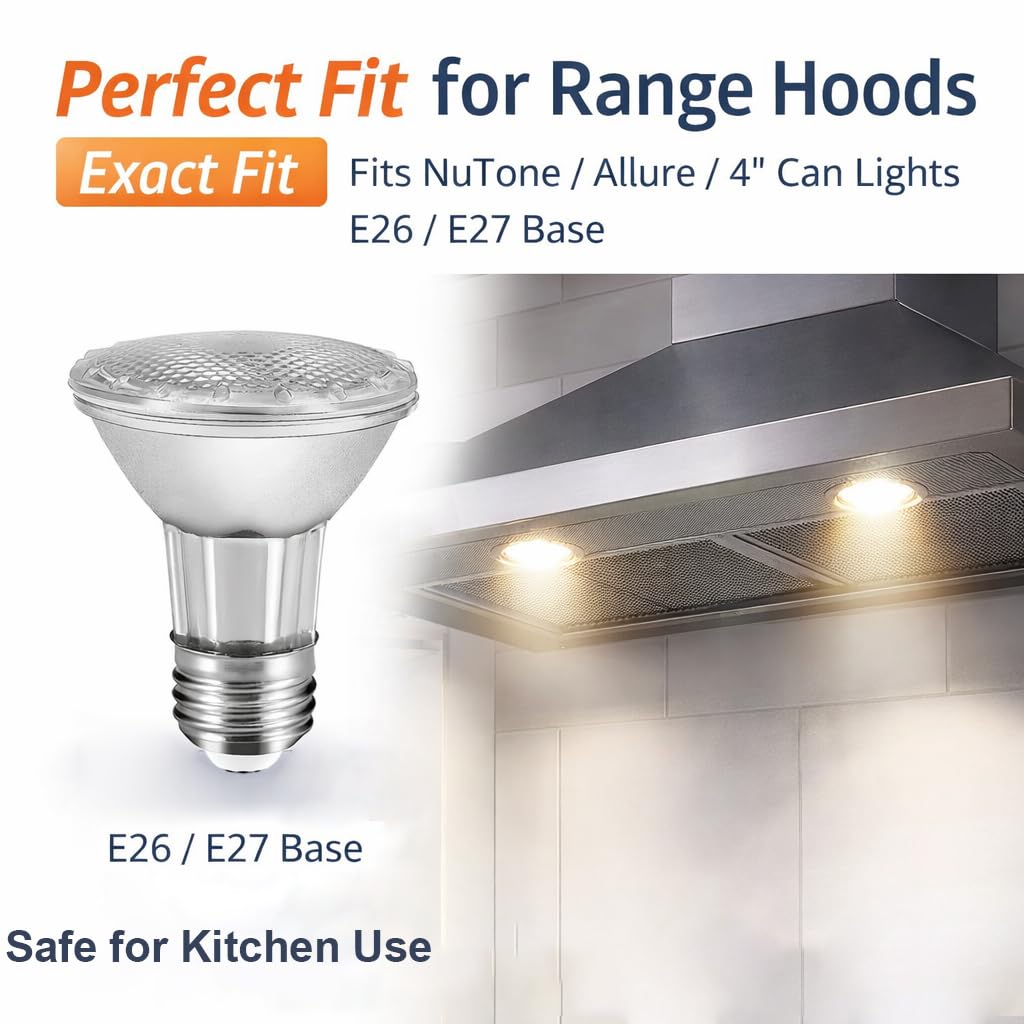 Drart PAR20 LED hood bulb emits warm 3000K light for cozy cooking tasks