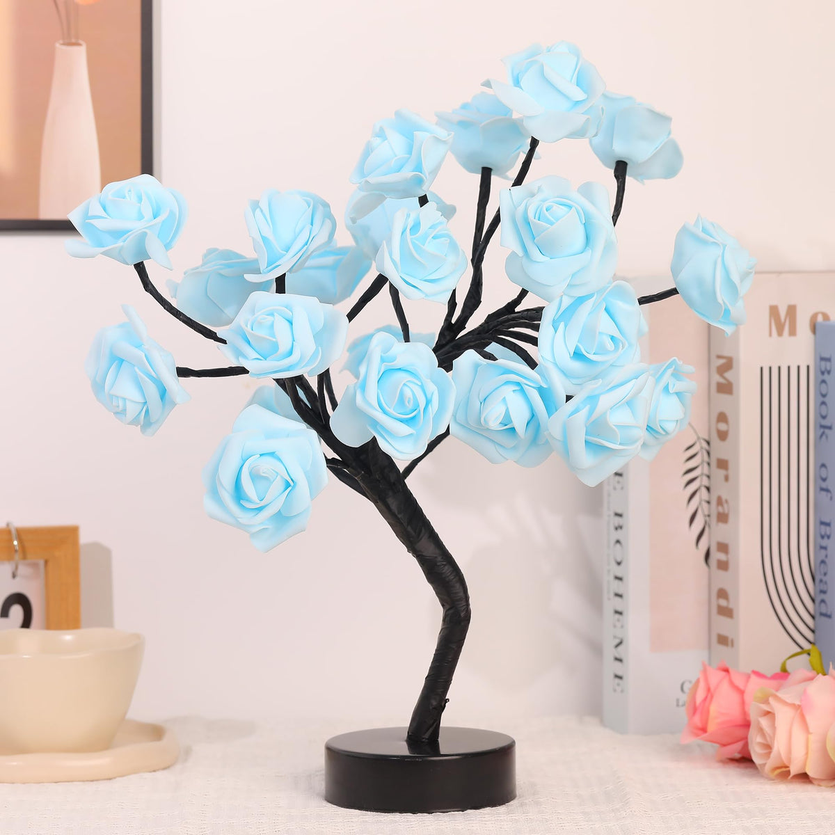 Drawelry Rose Tree Lamp features bendable branches for easy shaping on desks and shelves.
