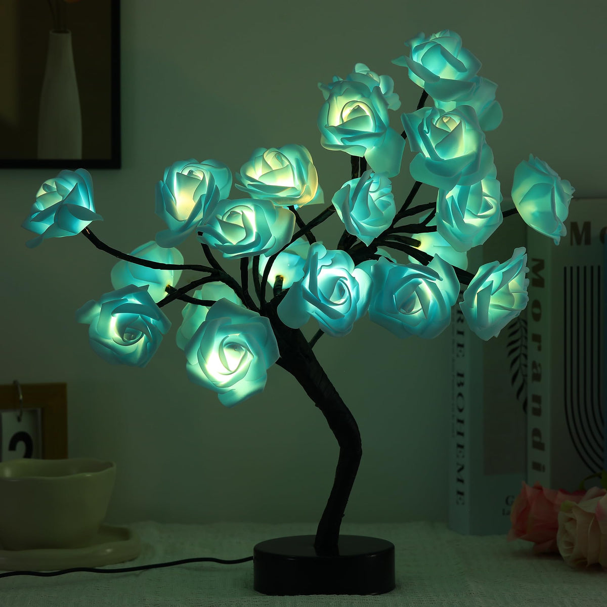 Drawelry Rose Tree Lamp USB and battery-powered for versatile placement anywhere.