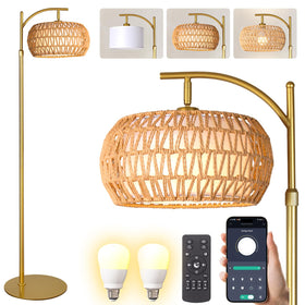 DRAWNCAT Gold Boho Rattan Floor Lamp base offers a stable foundation for wobble-free setup.