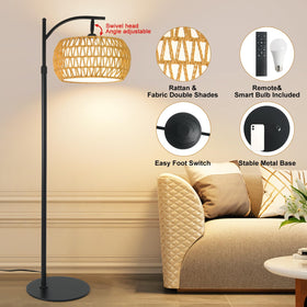 DRAWNCAT Boho Arc Floor Lamp dimming and color temperature controls.