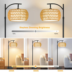 DRAWNCAT Boho Arc Floor Lamp LED bulbs powering bright, energy-efficient illumination.