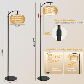 DRAWNCAT Boho Arc Floor Lamp remote and app control for convenient lighting.