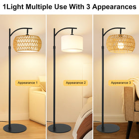 DRAWNCAT Boho Arc Floor Lamp with two shades for versatile styling.