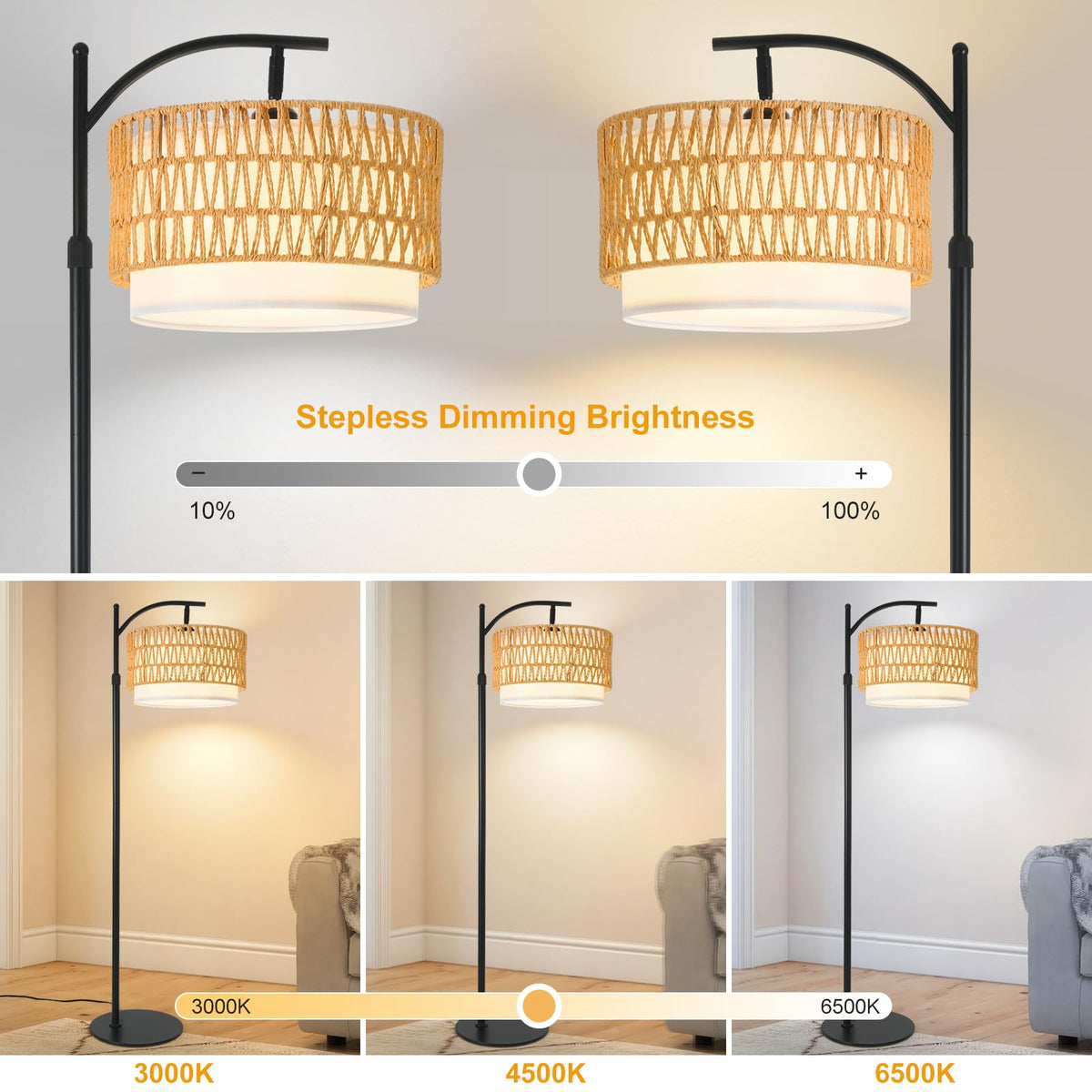 Drawncats rustic black lamp with woven rattan shade adds natural texture