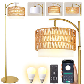 DRAWNCAT rustic woven rattan floor lamp base for stable living room lighting.