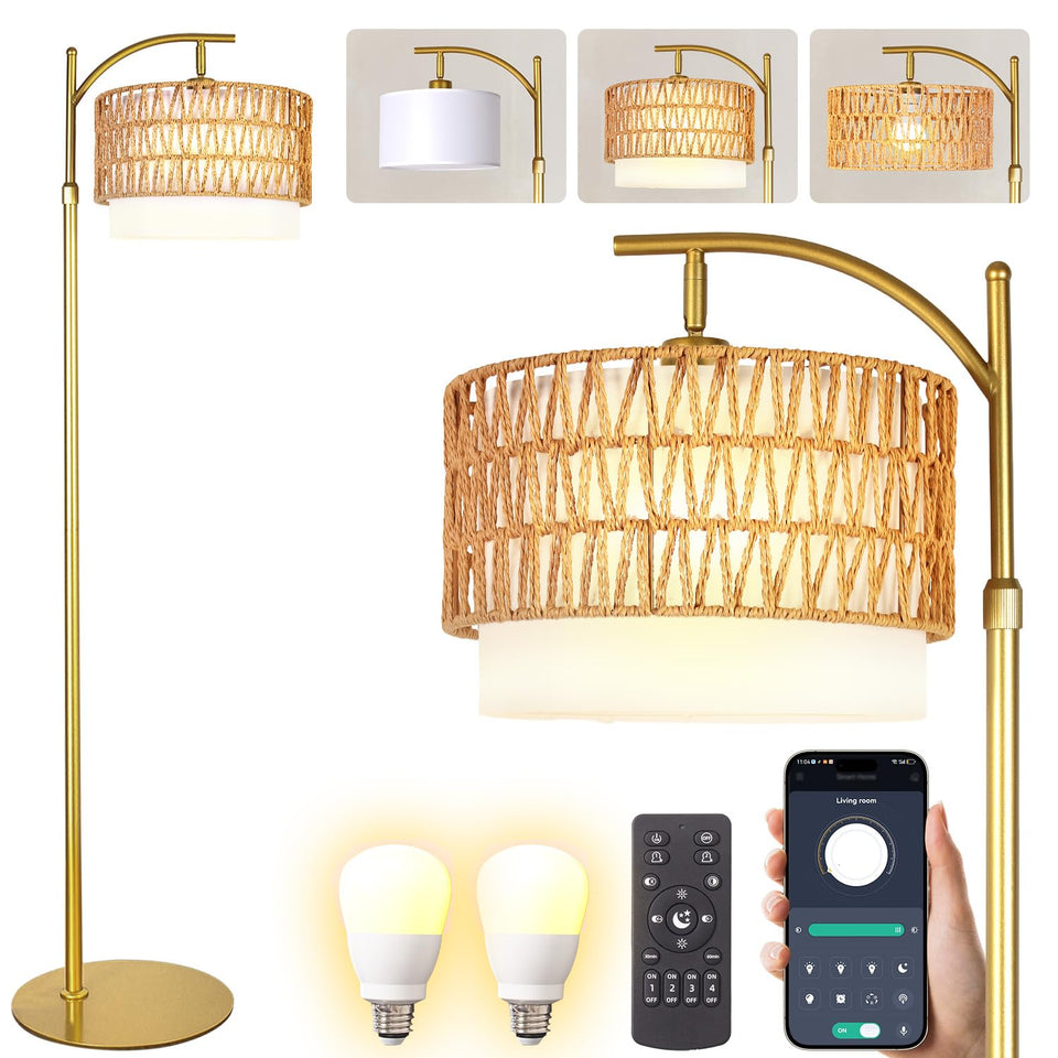 DRAWNCAT rustic woven rattan floor lamp base for stable living room lighting.