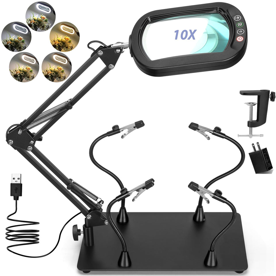 Drdefi 10X rectangular magnifying lamp providing clear, glare-free view for precise work
