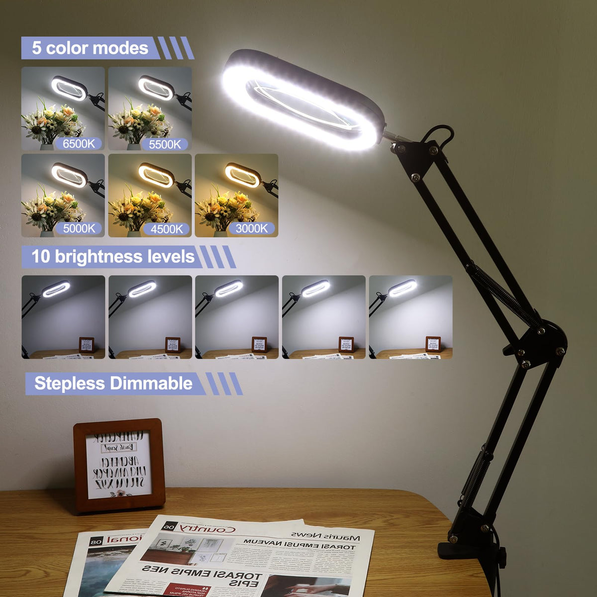 Drdefi magnifying glass stand arm, provides flexible positioning for hands-free work