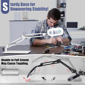 Swing-arm magnifier helps you position it for close work.