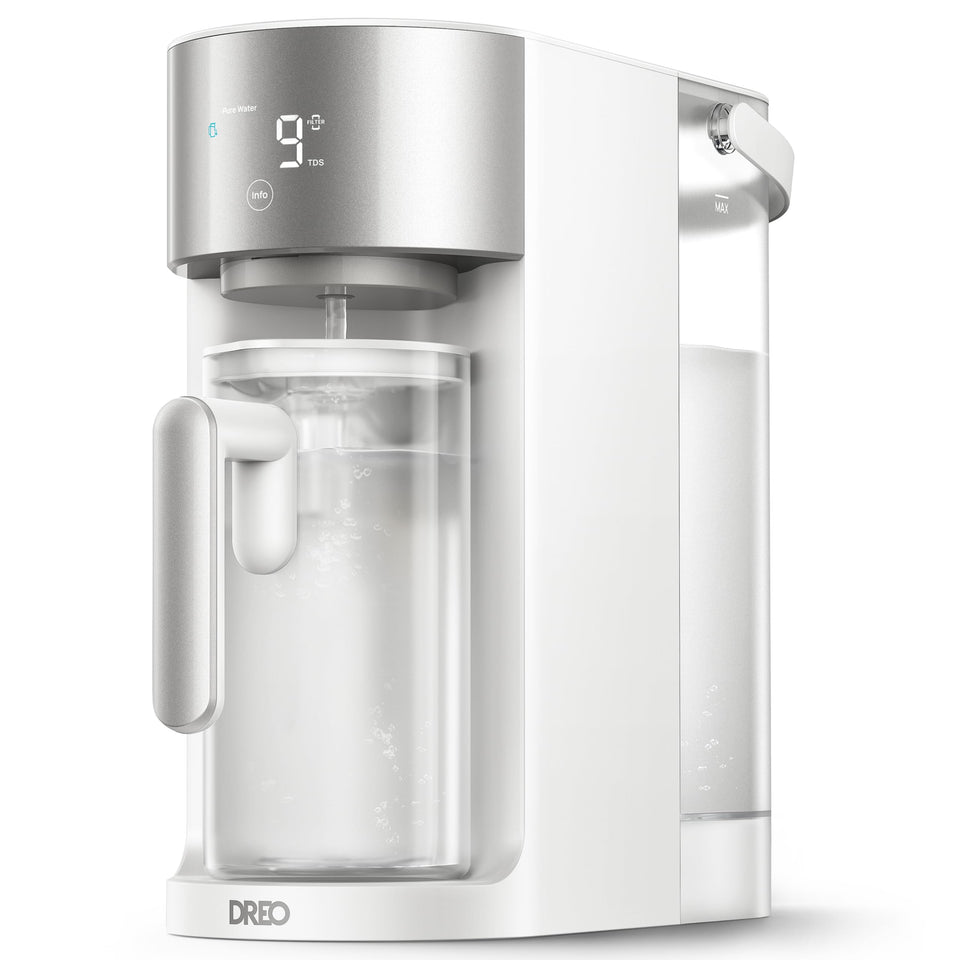 DREO countertop RO filter front view, compact design for busy kitchens