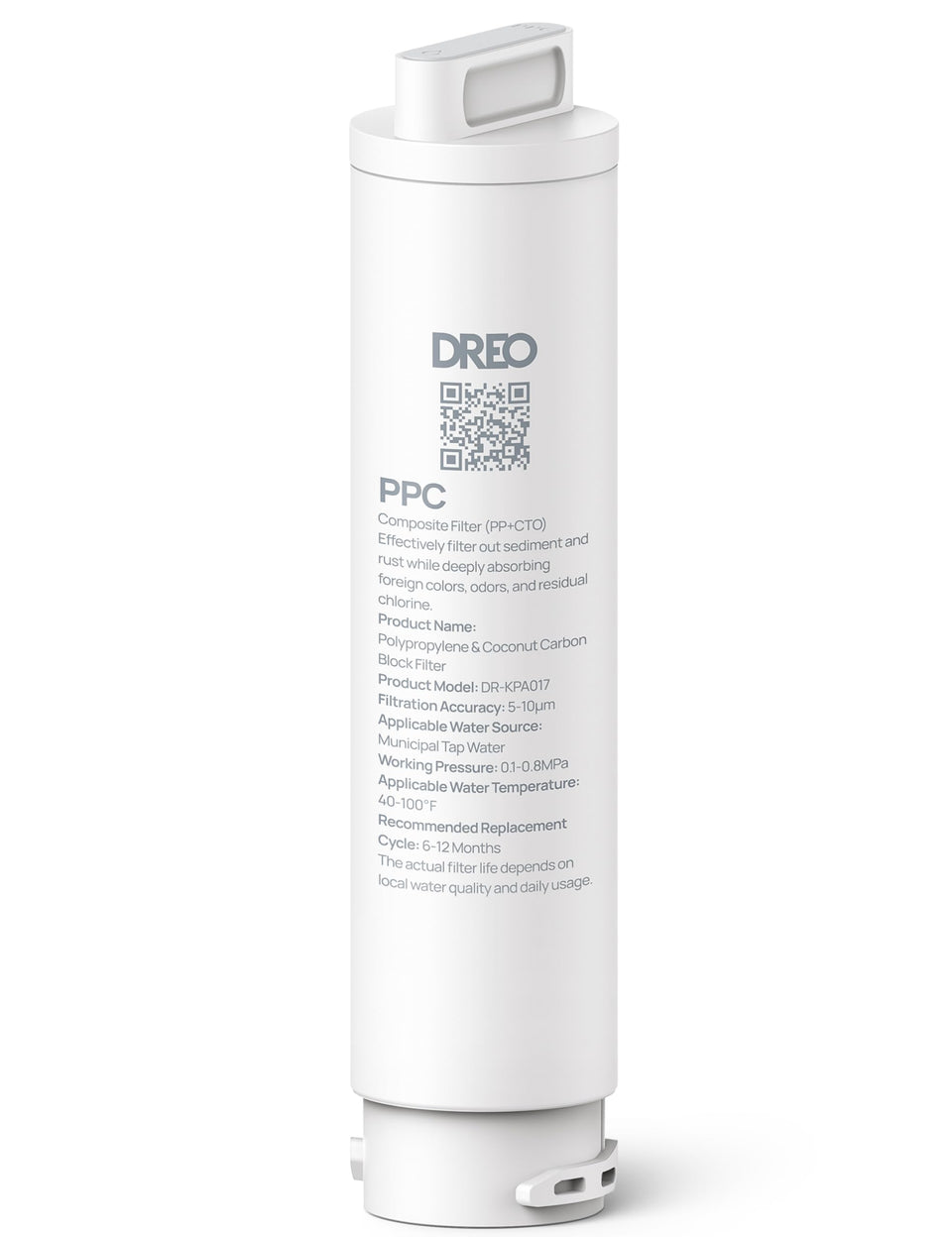 DREO PPC replacement cartridge on countertop during installation for easy upgrade.