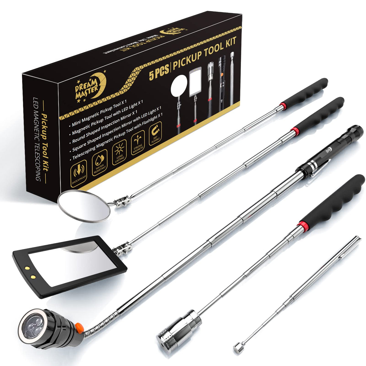 Dream Master magnetic pickup rod 15lb retrieves metal parts quickly in tight spaces.