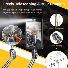 Dream Master round inspection mirror with LED illuminates hard-to-reach corners.
